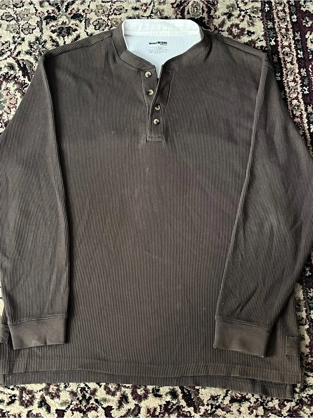 Men’s Ribbed Henley in Brown with White Collar